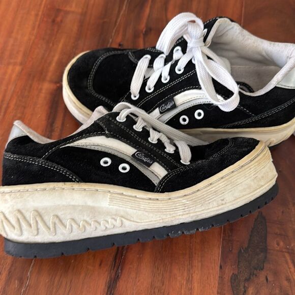 Vintage 90s Candies Platform Suede Lace Up Sneakers Black & White Size 7.5 - Picture 11 of 13